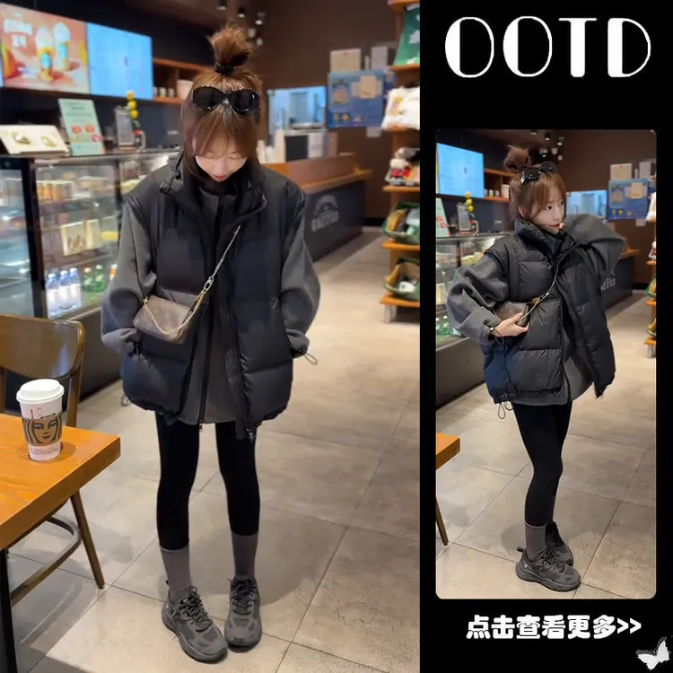 秋季流行穿搭一整套女2025新款灰色立领卫衣叠穿马甲鲨鱼裤三件套