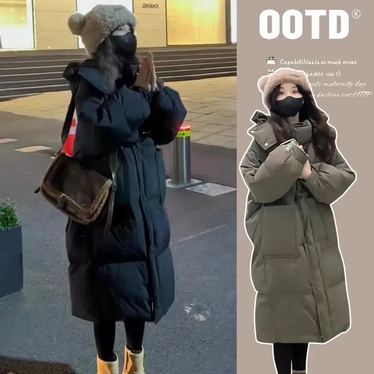 孕妇冬装加厚连帽加厚棉服2025新款时尚韩版宽松长款棉袄保暖外套