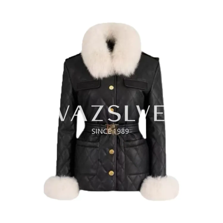 【VAZSLVE/全新奢品】捡漏"小千金"狐狸毛领收腰白鹅绒羊皮外套2511