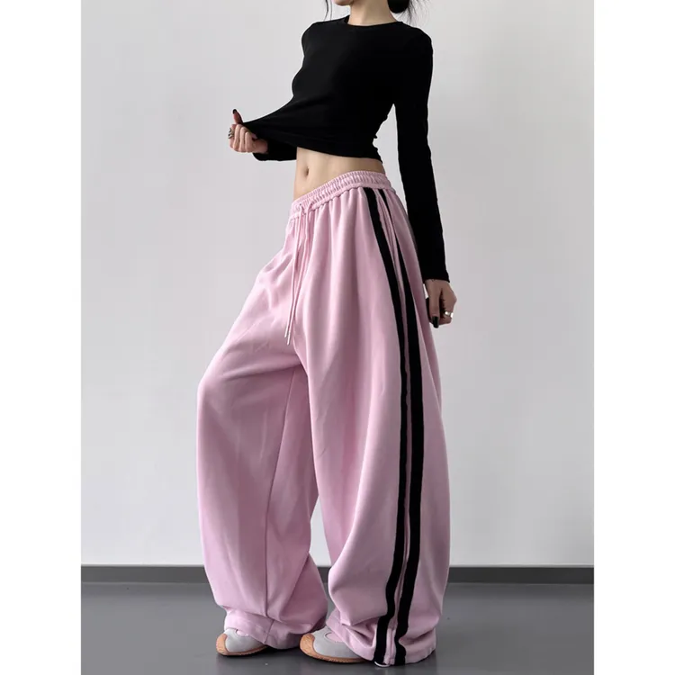 少女系粉色运动裤女2025秋冬新款高腰韩系穿搭宽松学生阔腿休闲裤