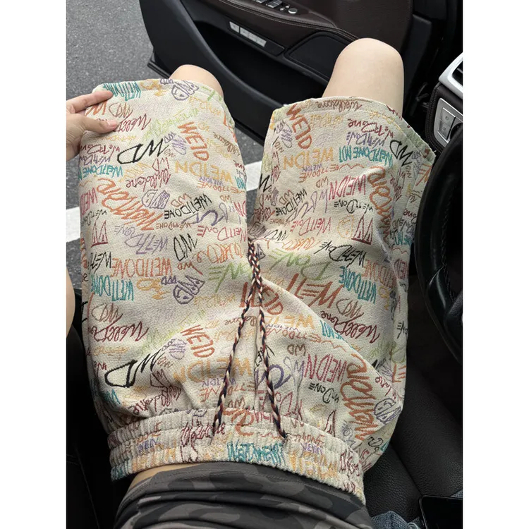 夏威夷风多巴胺涂鸦短裤男款夏季美式高阶嘻哈五分裤直筒宽松中裤