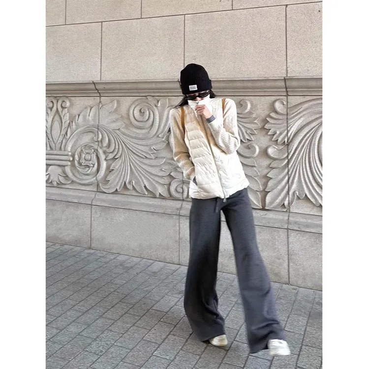 时尚韩系通勤风长袖内搭针织上衣休闲马甲背心高腰显瘦直筒长裤女