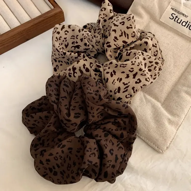 美式复古豹纹大肠发圈女款低丸子头个性高级感发绳大号高弹力发饰