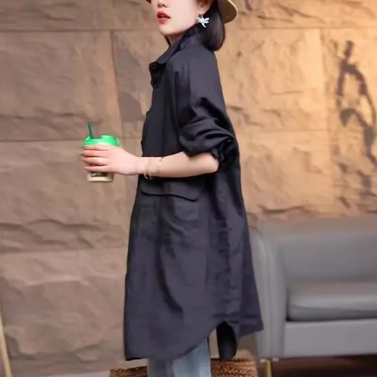 外套女2025新款春秋季爆款复古港风时尚别致超好看宽松中长款衬衣