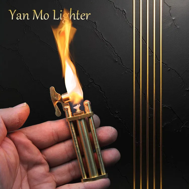 黄铜手工煤油打火机三节棍经典砂轮迷你煤油机怀旧便携男士送礼