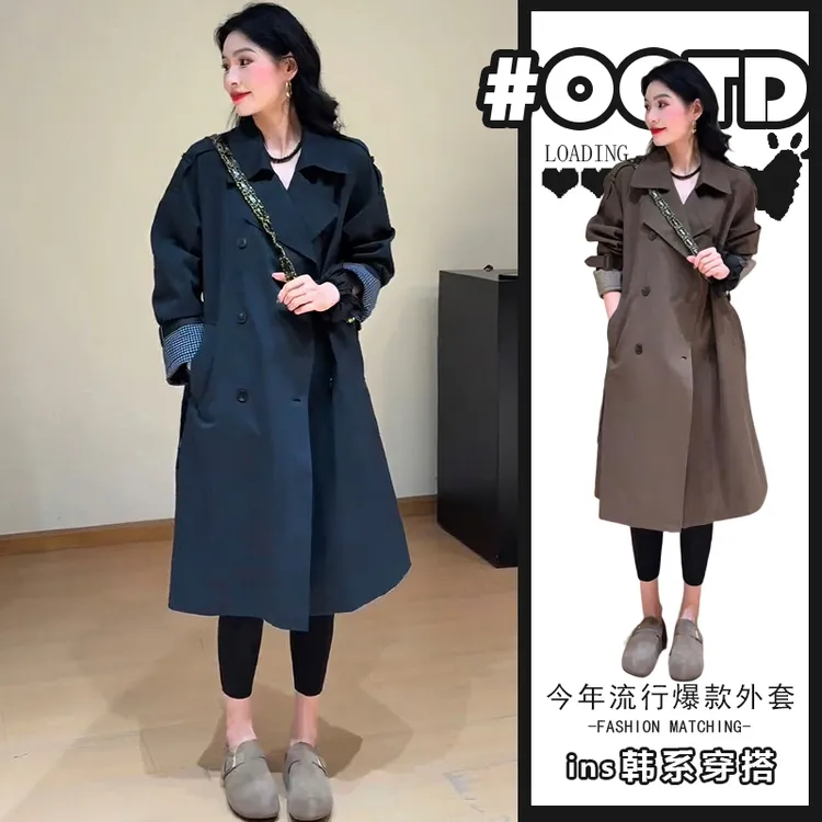 今年流行风衣外套女春秋2025超火高级感中长款小个子长袖上衣