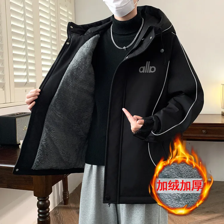 秋冬加绒加厚外套男士潮流休闲连帽夹克青少年高级感保暖宽松上衣