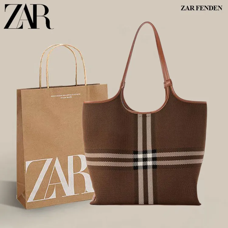 ZAR FENDEN原创复古格纹托特包女秋冬通勤大容量单肩大包