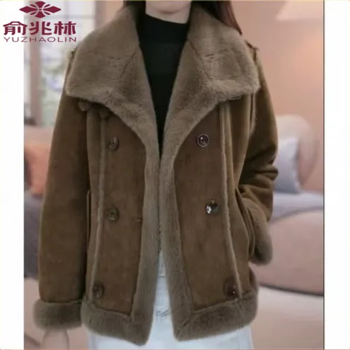 俞兆林秋冬冬季加厚加绒皮毛一体短款时尚潮流韩版洋气休闲女装短