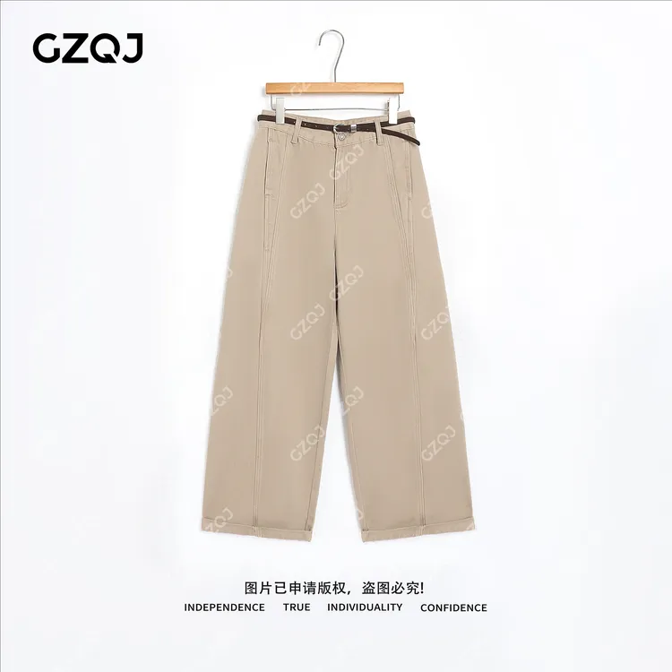 老琴私服【暮色漫游】琥珀流光风卡其色宽松显瘦加绒牛仔裤女73663