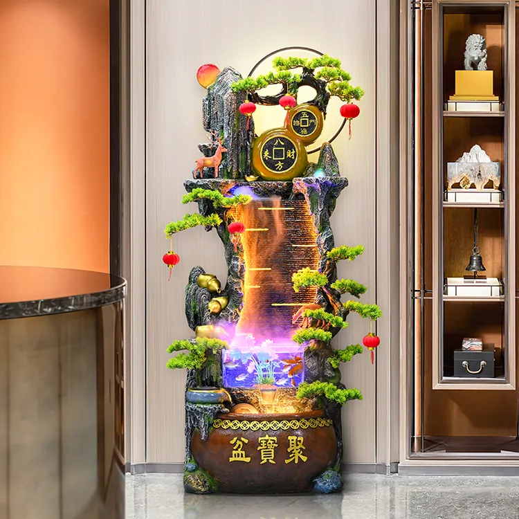假山循环流水新中式鱼缸景观客厅办公室落地装饰乔迁开业礼品摆件
