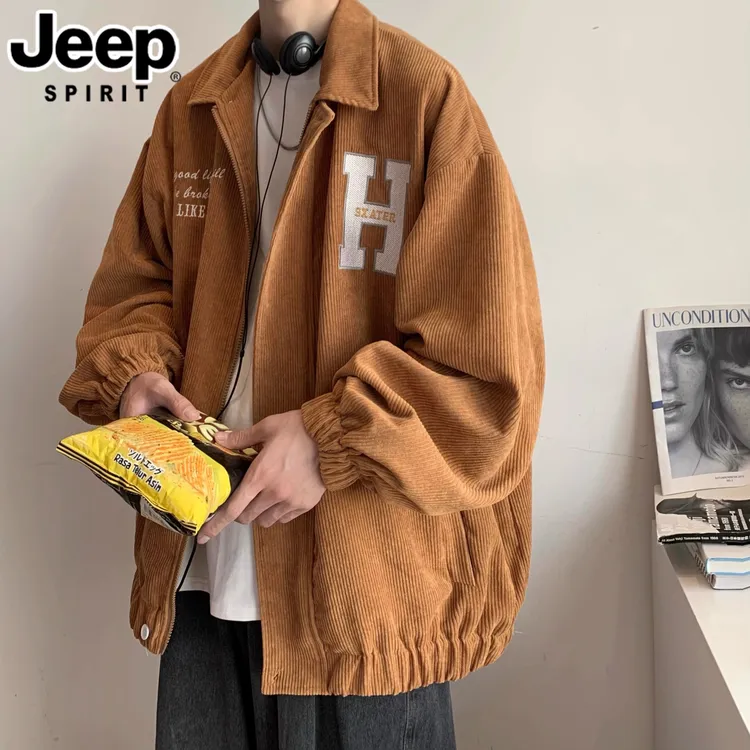 JEEPSPIRIT吉普灯芯绒外套男士夹克春秋款潮牌高级感美式高街衣服