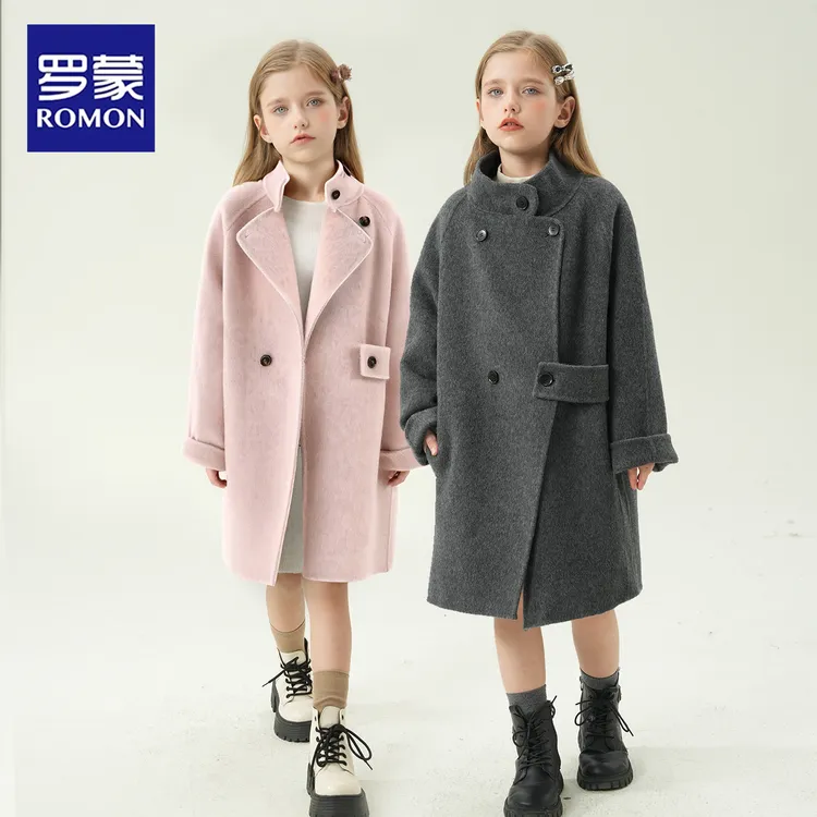 70羊毛罗蒙童装女童大衣70毛羊毛大衣中大童儿童大衣女孩呢大衣冬外套