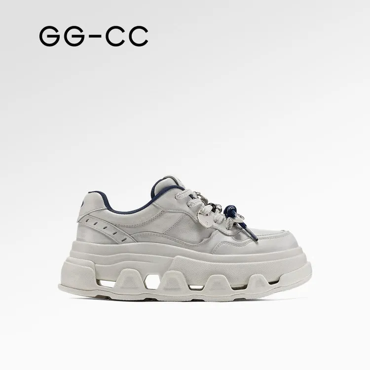 GG-CC【次元边界】秋冬新款复古擦色厚底板鞋女百搭增高小白鞋4358