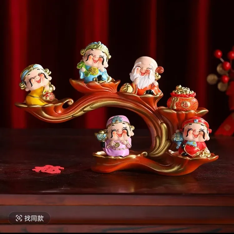 五福财神爷摆件创意办公室玄关房间客厅酒柜装饰品