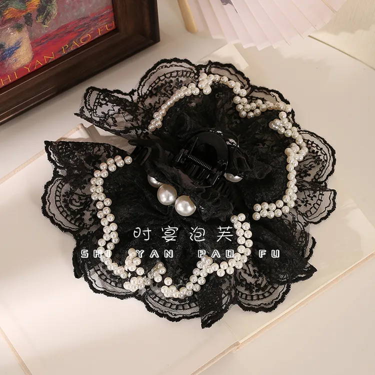 【法式芭蕾】抓夹褶皱蕾丝裙摆式发饰小香风格显发量精致鲨鱼夹头饰