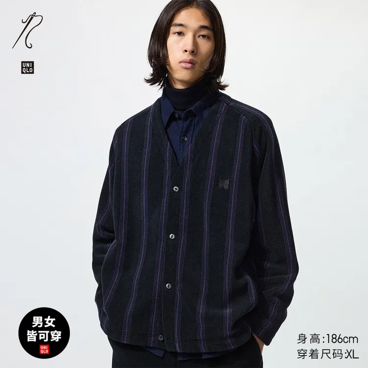 优衣库合作款/男装女装摇粒绒宽松印花开衫/长袖25秋冬新款484125