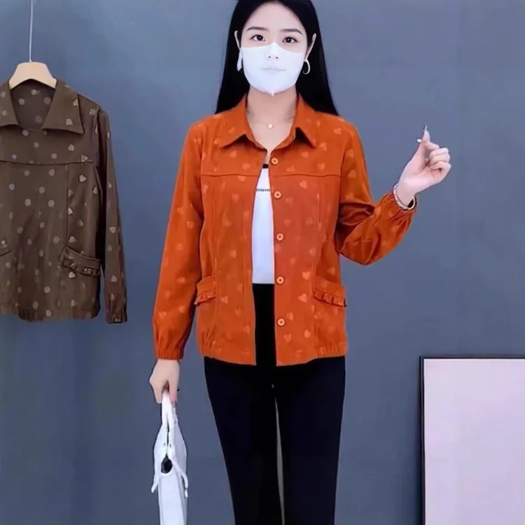 妈妈装秋季新款翻领衬衫休闲开衫中老年女春秋显瘦遮肉上衣小外套