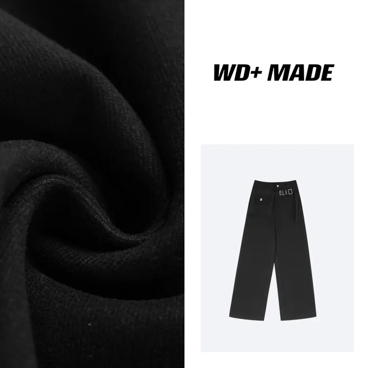 时尚百搭设计师字母羊毛不规划多口袋高腰直筒休闲裤