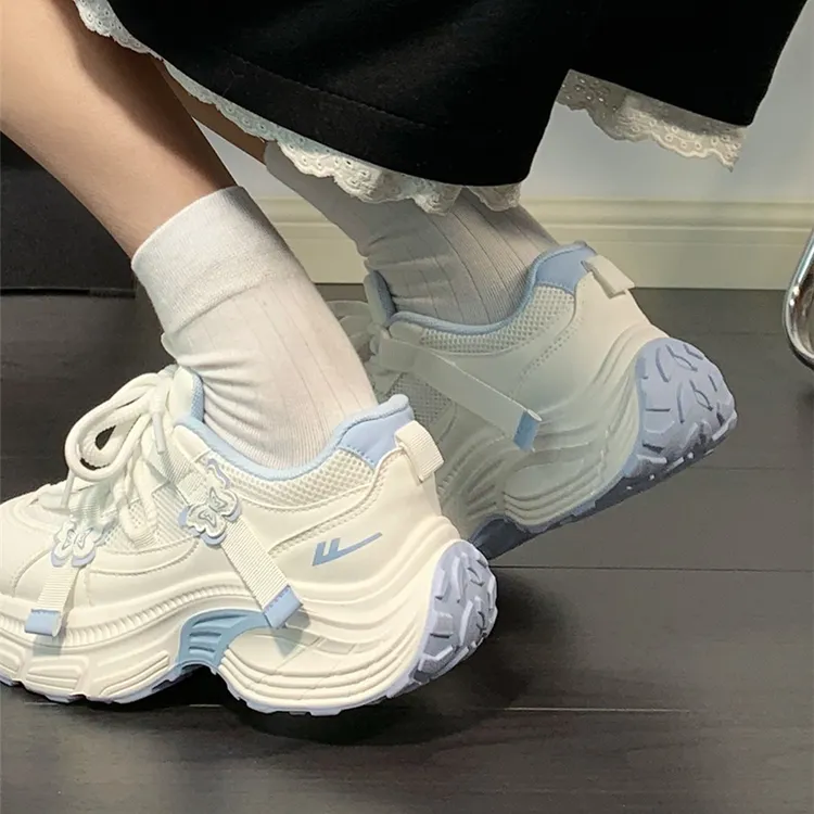 回力白蓝厚底增高老爹鞋子女加绒保暖爆款休闲女鞋ins潮百搭小众
