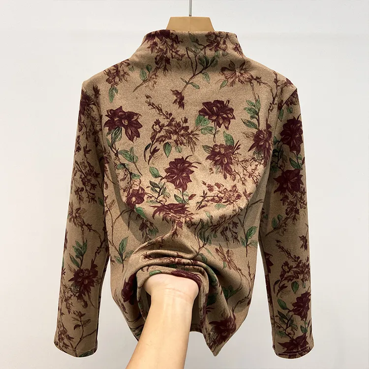 8146#洋气高贵半高领打底衫时尚百搭澳绒长袖修身显瘦T恤