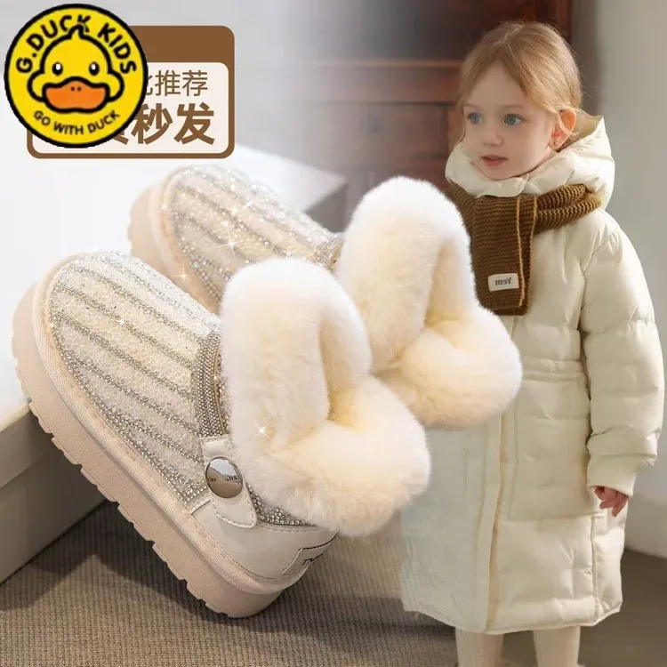 G.DUCK儿童雪地靴厚底加绒保暖防水女童冬季短款毛毛口公主靴子