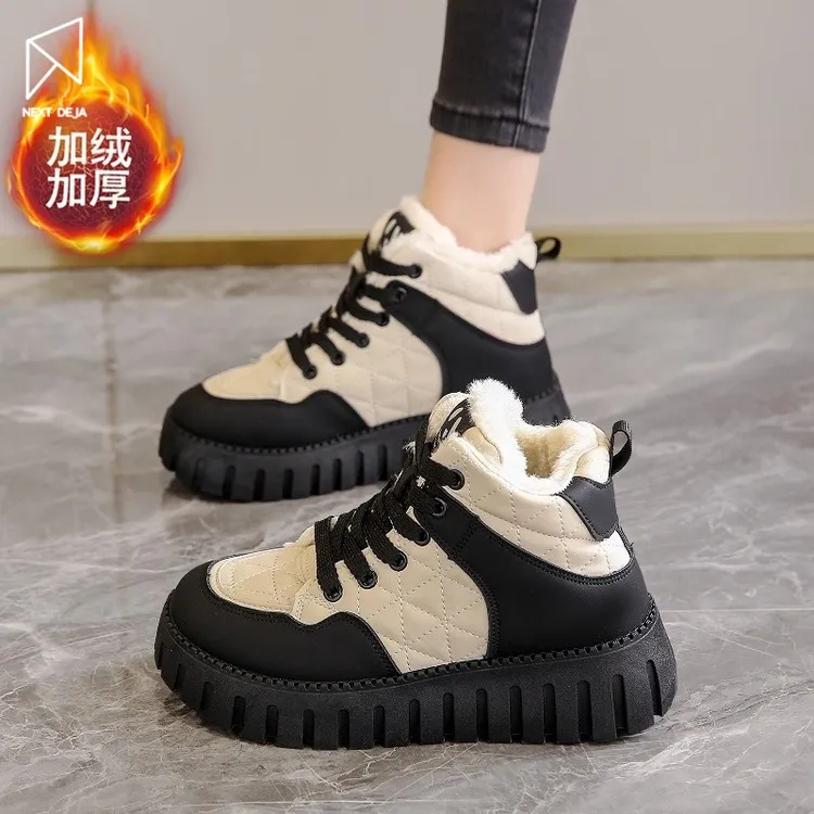雪地靴2025冬季新款厚底牛皮真皮加绒运动鞋顽刻马毛豹纹板鞋