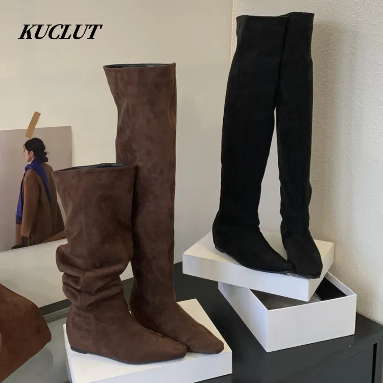 kuclut秋冬长靴女靴长筒高筒靴过膝靴瘦瘦靴时尚堆堆靴褶皱款2025