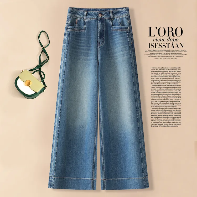 复古直筒牛仔裤女2025春季新款高腰直筒时尚宽松设计感小个子长裤