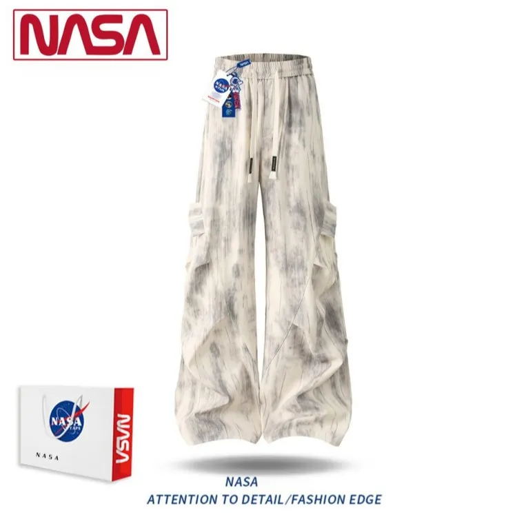 NASA联名美式扎染脏脏阔腿弯刀裤男女夏季冰丝薄款宽松高级感裤子