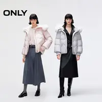 ONLY2025冬季新款甜美心形绗缝狐狸毛领连帽羽绒服女|125423027