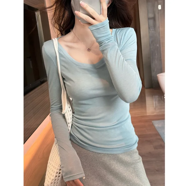 卡莲格/2025夏季新款天丝羊毛很轻薄很显瘦夏季防晒长袖T恤女