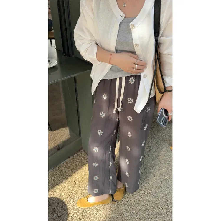 苏安家｜“花花亚麻裤” 定染亚麻深灰 定制抽绳天丝亚麻九分裤