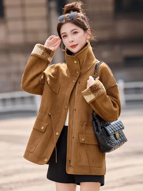 加绒加厚双面穿呢子大衣女2025冬季新款小个子洋气皮毛一体外套女