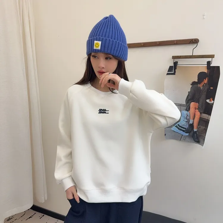 Y299冬季新款加绒韩版时尚休闲女士牙刷绣字母圆领套头卫衣25-198