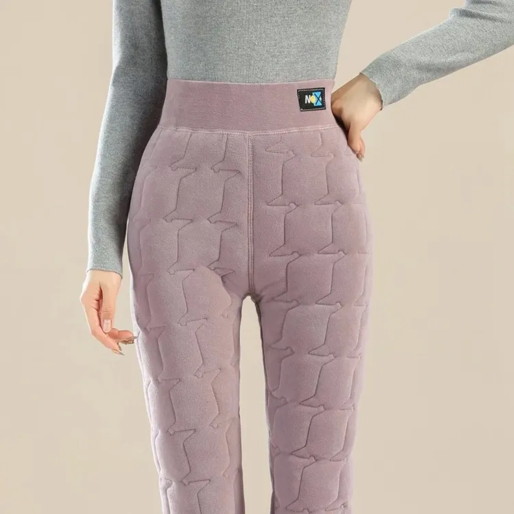 冬季防风加绒蚕丝棉裤女加厚高腰显瘦外穿妈妈保暖东北裤子大码
