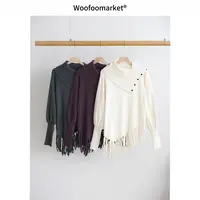  【海街日集】不规则流苏大翻领毛衣女冬季设计感 AWMY389