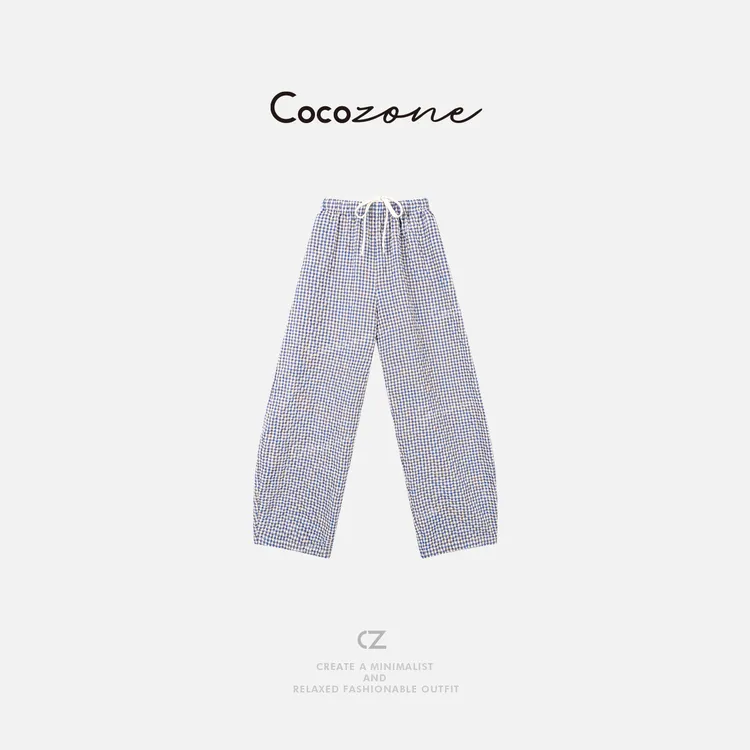 COCO ZONE 刘一一  【亚麻棉混纺】松紧腰带撞色休闲裤 CD2A1152