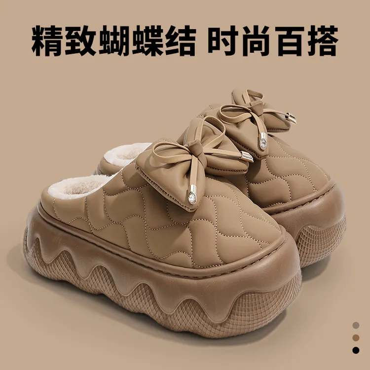 十一步外穿增高防水棉拖鞋女秋冬季新款家居室内防滑厚底保暖棉拖商品图