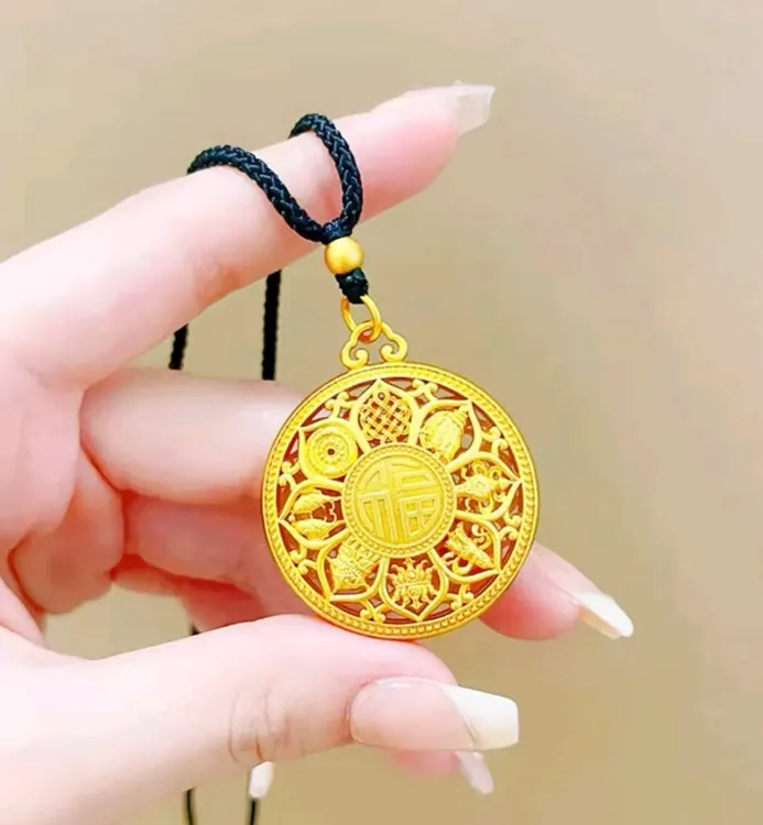 合金项链 古法吉祥福字八宝罗盘镂空项链首饰金色饰品男女同款