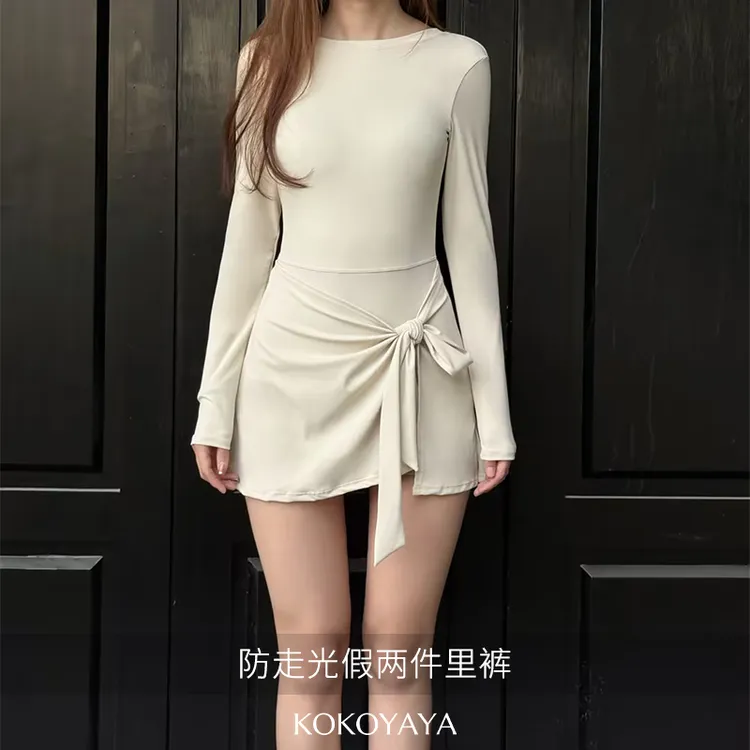 kokoyaya网球服女套装网球裙女套装假两件长袖连衣裙2025新款裙裤