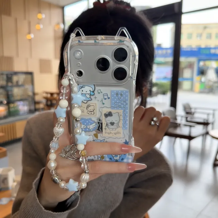 BANCA独角兽蓝KT手链适用苹果16/17猫耳手机壳华为vivo小米15oppo