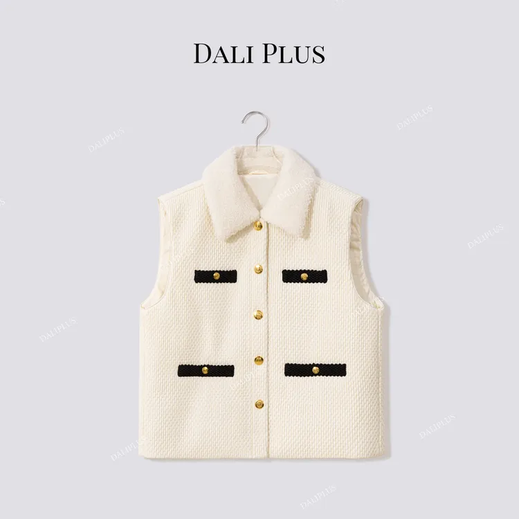 DALI PLUS“95鹅绒羊毛毛领白金马甲”绗棉织香风马甲-D5ST1485