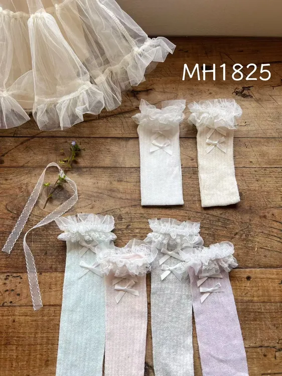 MH女童中筒袜夏季薄款洛丽塔花边公主袜夏天网眼女孩长筒小腿袜