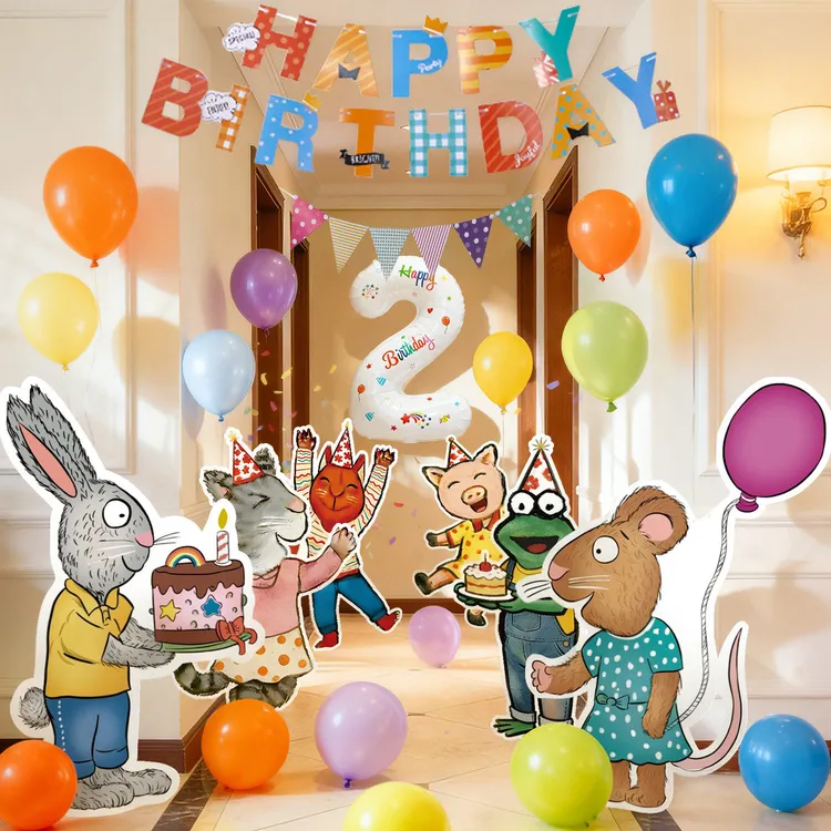 2岁宝宝波西和皮普主题生日派对场景布置装饰kt板男孩家庭版女孩3