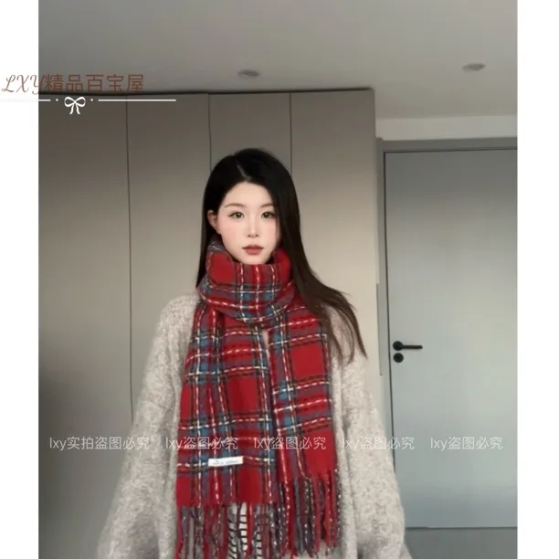 新年红色针织围巾男女款冬季圣诞节学生情侣加厚毛线围脖韩版ins