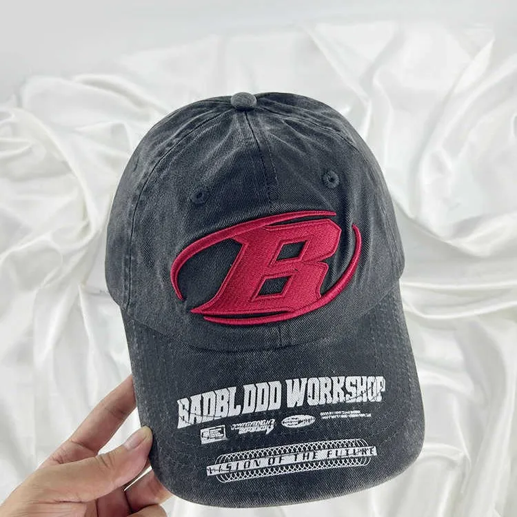 韩国暗黑风小众软顶鸭舌帽情侣街头潮牌复古水洗做旧大头围棒球帽