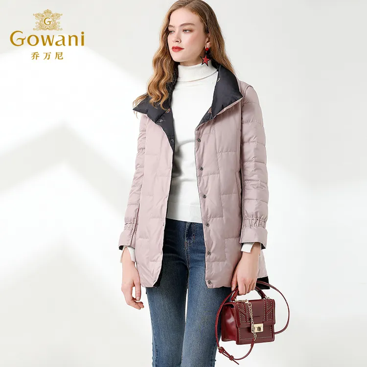 乔万尼冬装新款白鸭绒羽绒服两面翻领宽松直筒羽绒服EN4T758