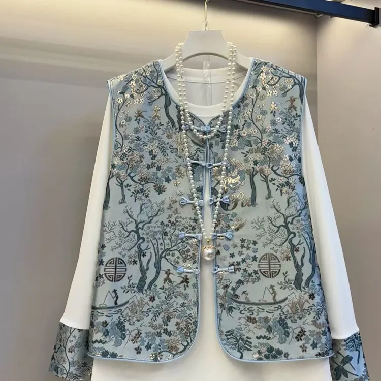 【晓林】常规款唐装休闲春季薄款提花厚款马夹民族风