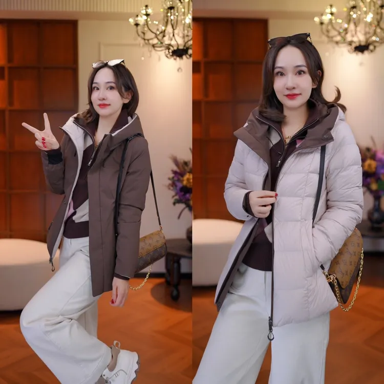 JDND轩羽【双面羽绒】90白鸭绒两面穿显瘦有腰深羽绒外套XY25555
